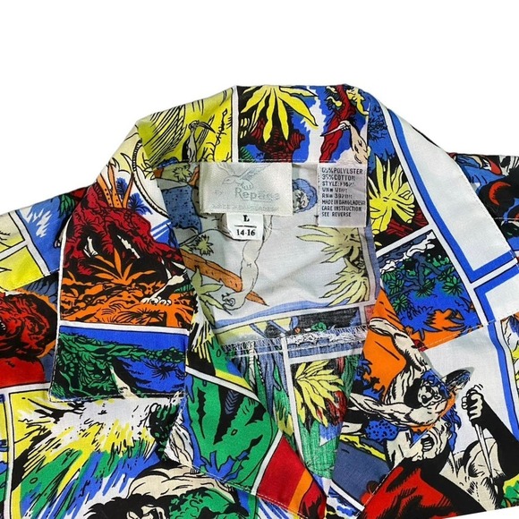Vintage 80s Repage Tarzan Comic Strip Button Down T-Shirt - L (14-16) - Picture 3 of 4